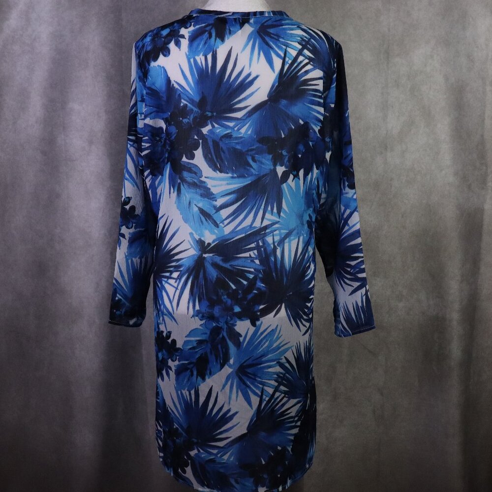 Tommy Bahama Swim Coverup Top Womens Large Blue Lace Up Tunic Beach Tropical - Picture 2 of 9